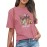Flower & Book Print Crew Neck T-Shirt, Casual Short Sleeve T-Shirt For Spring & Summer, Women's Clothing